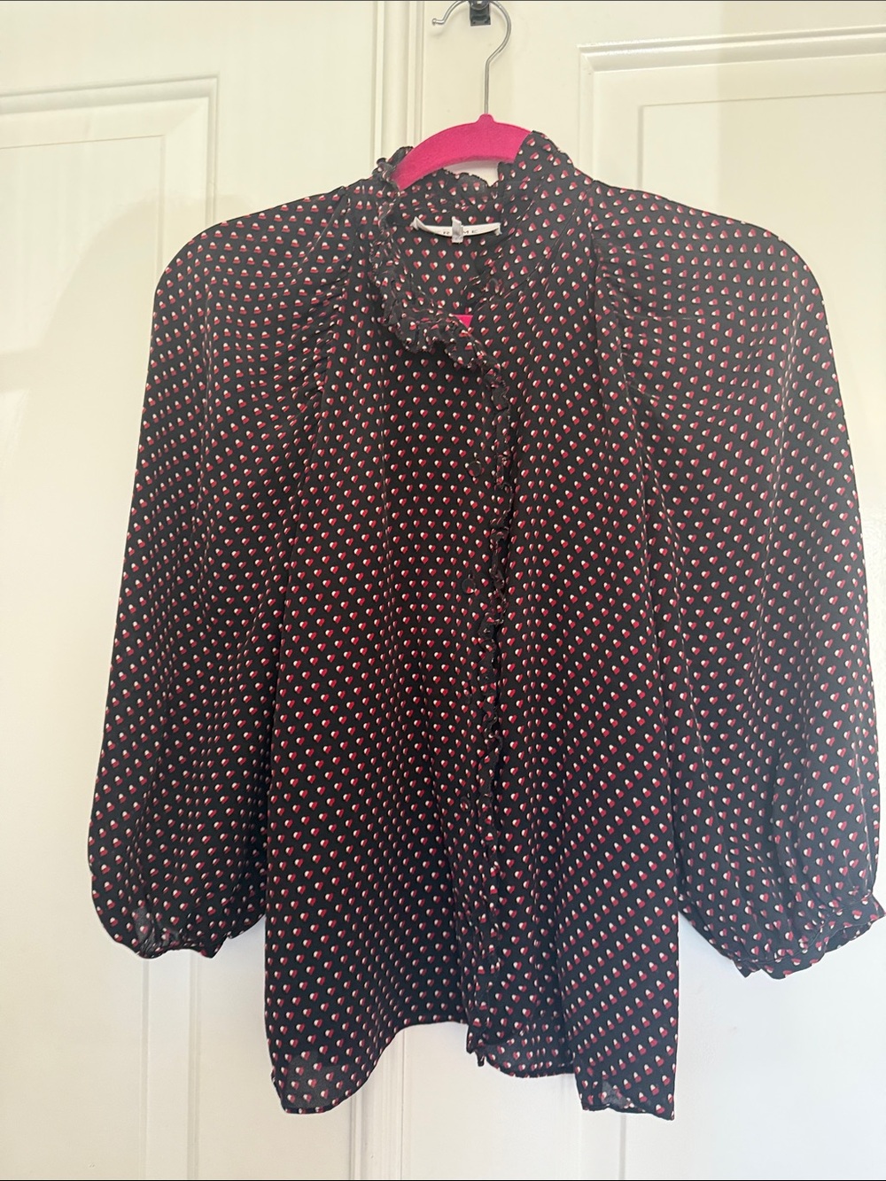 FRAME Women’s Black Blouse with Pink Dot Print size s